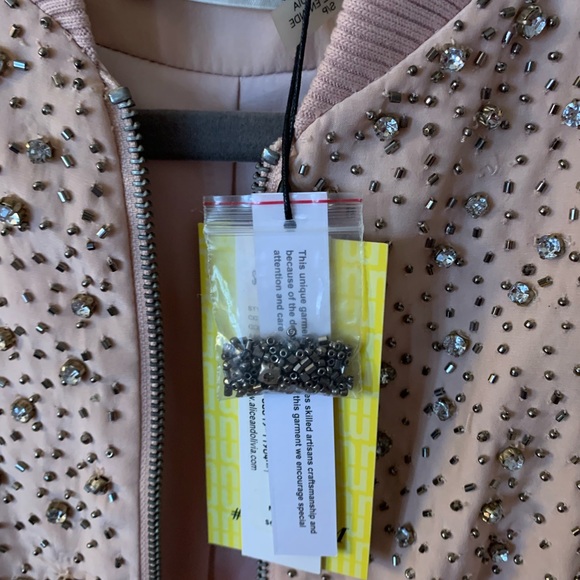 ALICE & OLIVIA DEMIA EMBELLISHED BOMBER JACKET light dusty pink NWT💞💖 - Picture 2 of 11